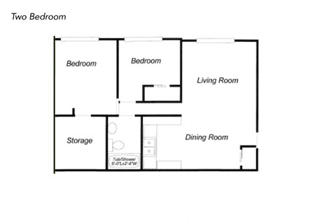 Floor plan for 2 beds, 1 bath